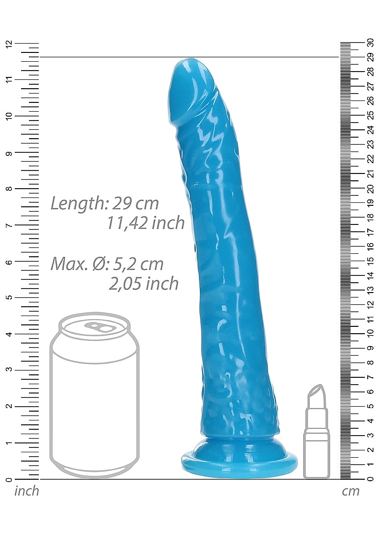 Shots Toys | REALROCK 28cm Slim Glow in the Dark Neon - Blue (10") Dildo Dong