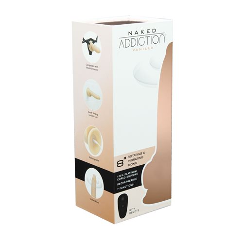 Naked Addiction 8" Rotating & Vibrating Dildo with Remote – Beige