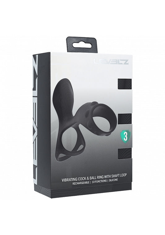 Shots Toys | LEVELZ - Vibrating Silicone Cock & Ball Ring with Shaft Loop - Black