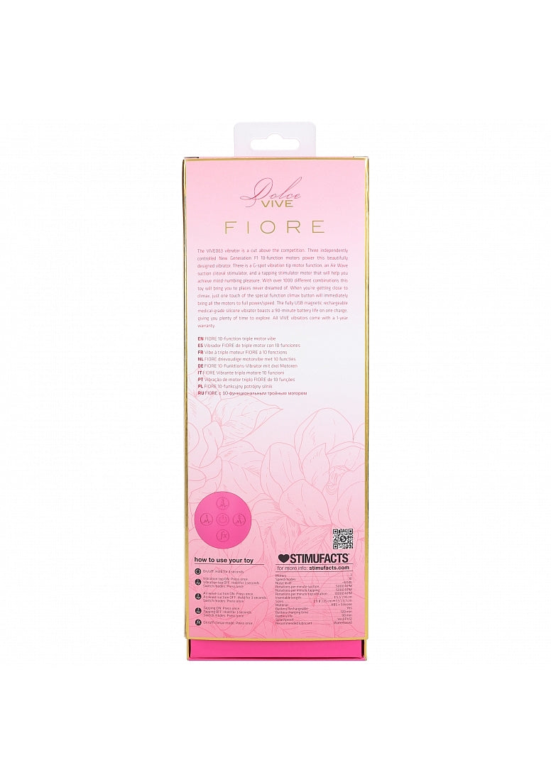 Shots Toys | VIVE Fiore Triple Motor G-Spot Air Wave Vibrating Tapping Flared Clit Stimulator Pink