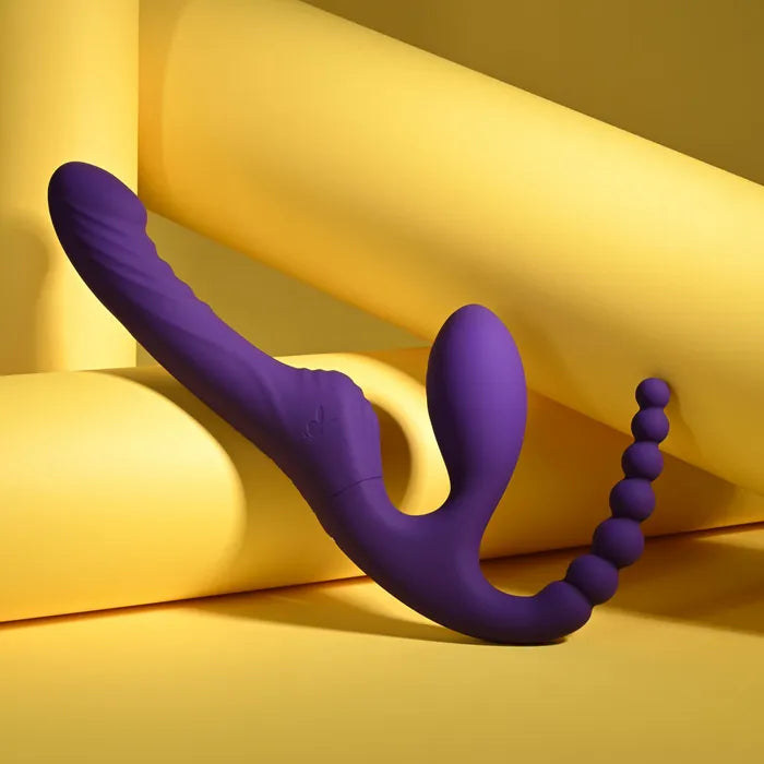 Playboy Pleasure HUG IT OUT Strapless Strap-On Triple Vibrator w Remote