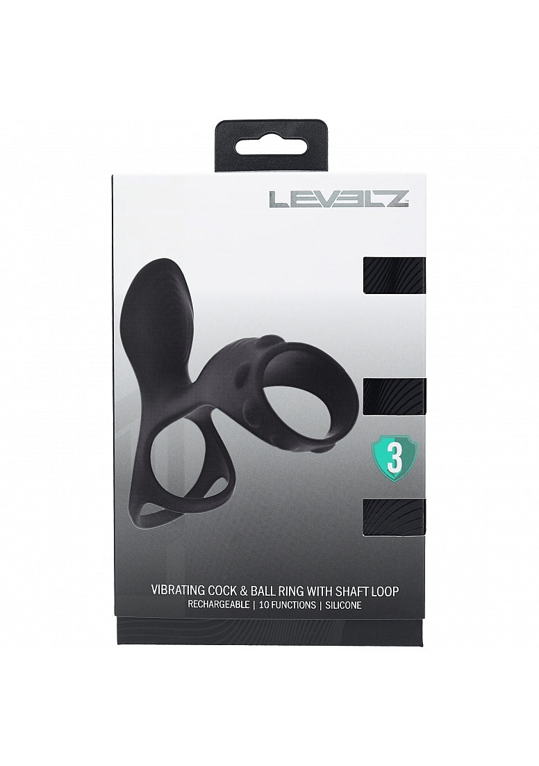 Shots Toys | LEVELZ - Vibrating Silicone Cock & Ball Ring with Shaft Loop - Black