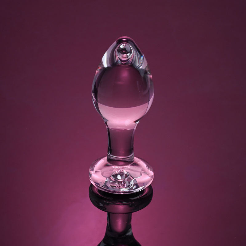 Adam & Eve PINK GEM GLASS PLUG MEDIUM - Clear Glass 8.7cm Butt Plug with Pink Gem Base