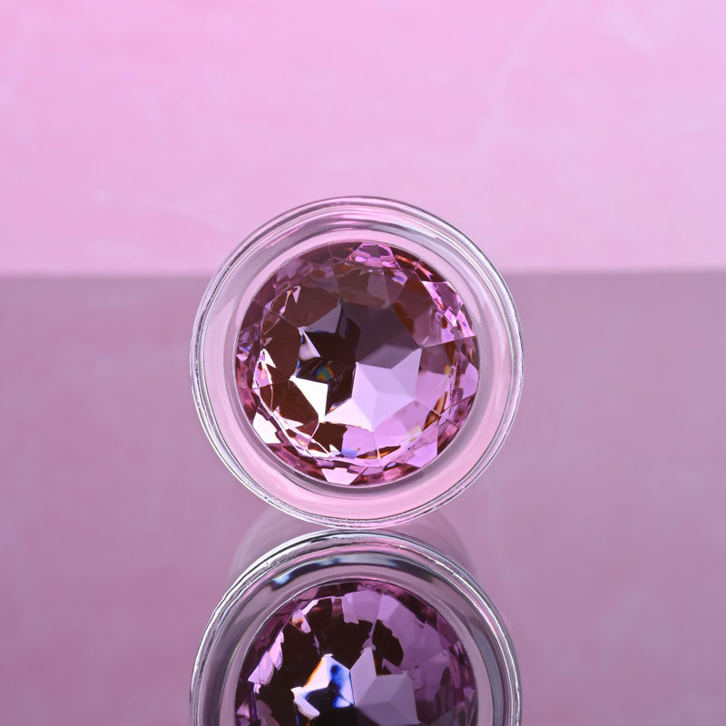 Adam & Eve PINK GEM GLASS PLUG MEDIUM - Clear Glass 8.7cm Butt Plug with Pink Gem Base