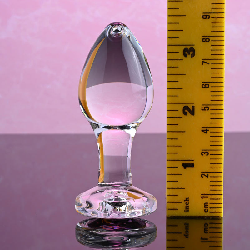 Adam & Eve PINK GEM GLASS PLUG MEDIUM - Clear Glass 8.7cm Butt Plug with Pink Gem Base