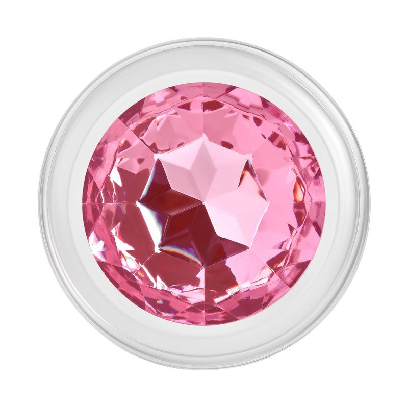Adam & Eve PINK GEM GLASS PLUG MEDIUM - Clear Glass 8.7cm Butt Plug with Pink Gem Base
