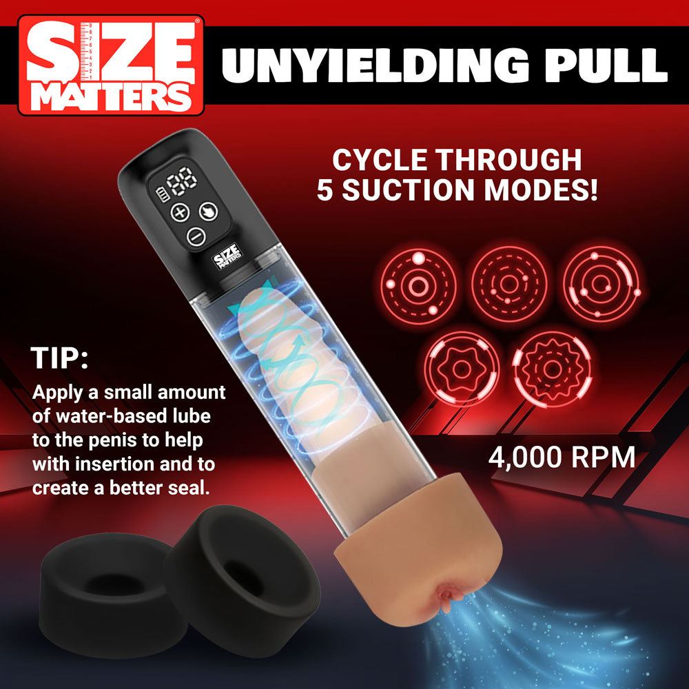 Size Matters Sucking Penis Pump - Clear USB Rechargeable Penis Pump + Attachments