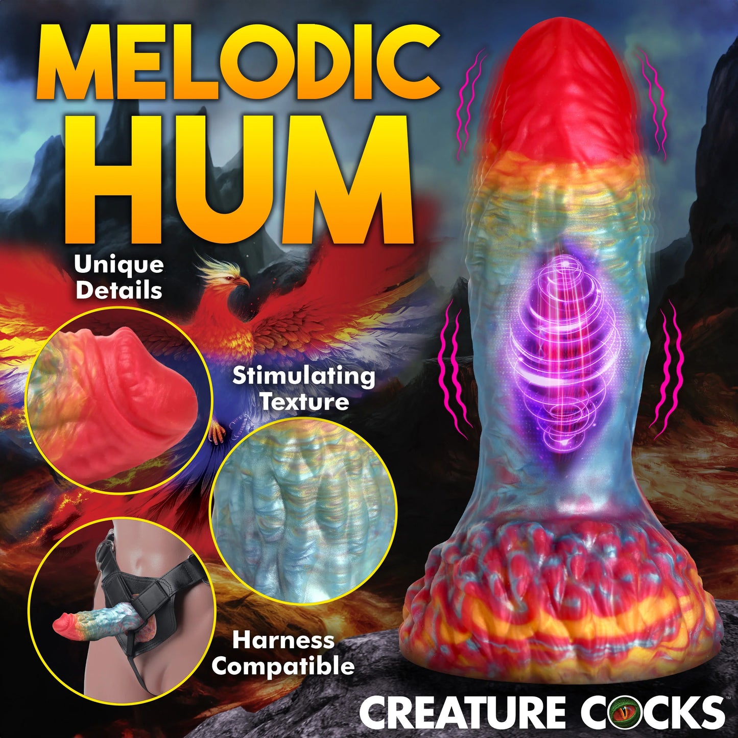 Creature Cocks Rainbow Phoenix Vibrating Silicone Dildo with Remote Control