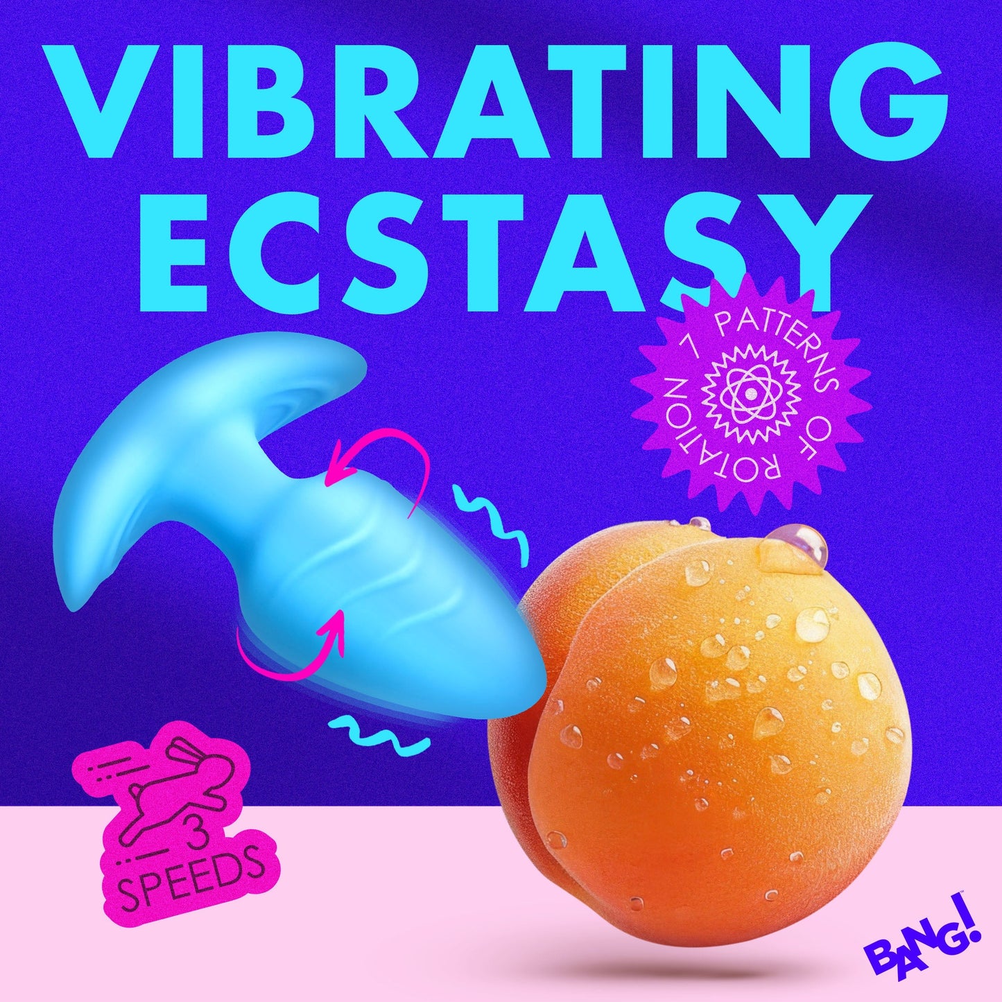XR Brands | BANG! 10X Rotating & Vibrating Silicone Butt Plug w/ Remote - Blue