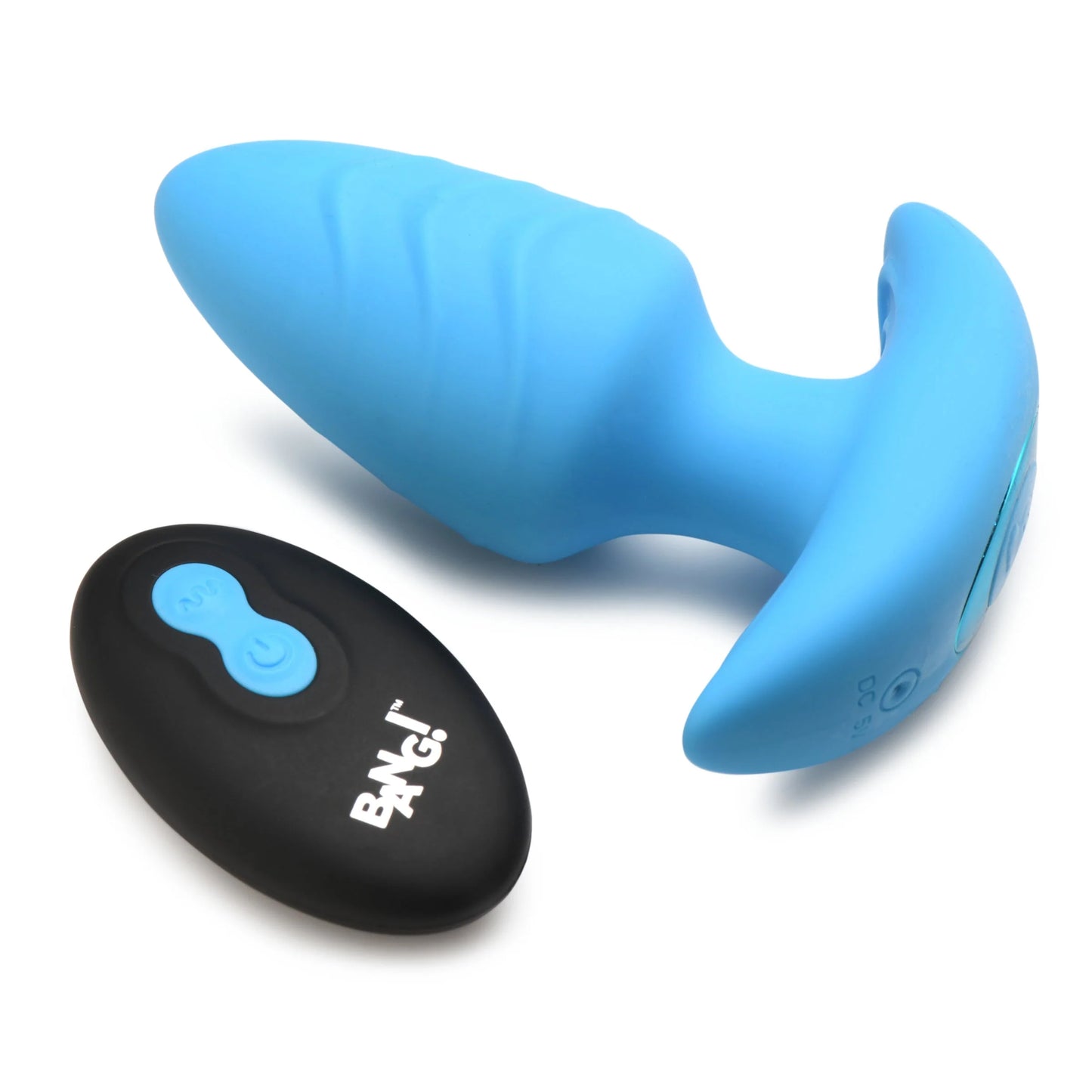 XR Brands | BANG! 10X Rotating & Vibrating Silicone Butt Plug w/ Remote - Blue