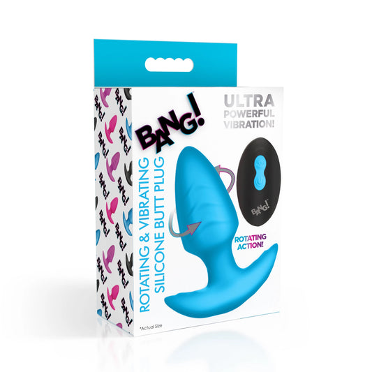 XR Brands | BANG! 10X Rotating & Vibrating Silicone Butt Plug w/ Remote - Blue