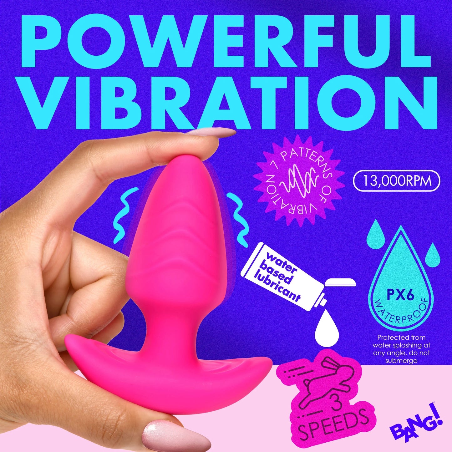 XR Brands | BANG! 10X Rotating & Vibrating Silicone Butt Plug w/ Remote - Pink