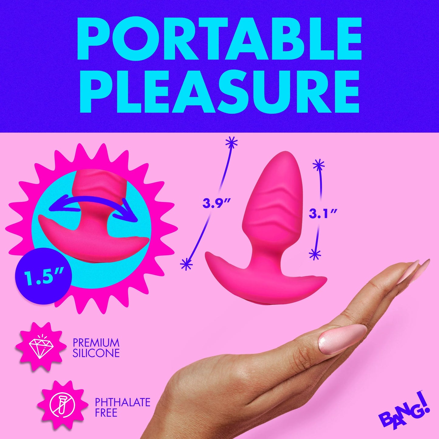 XR Brands | BANG! 10X Rotating & Vibrating Silicone Butt Plug w/ Remote - Pink