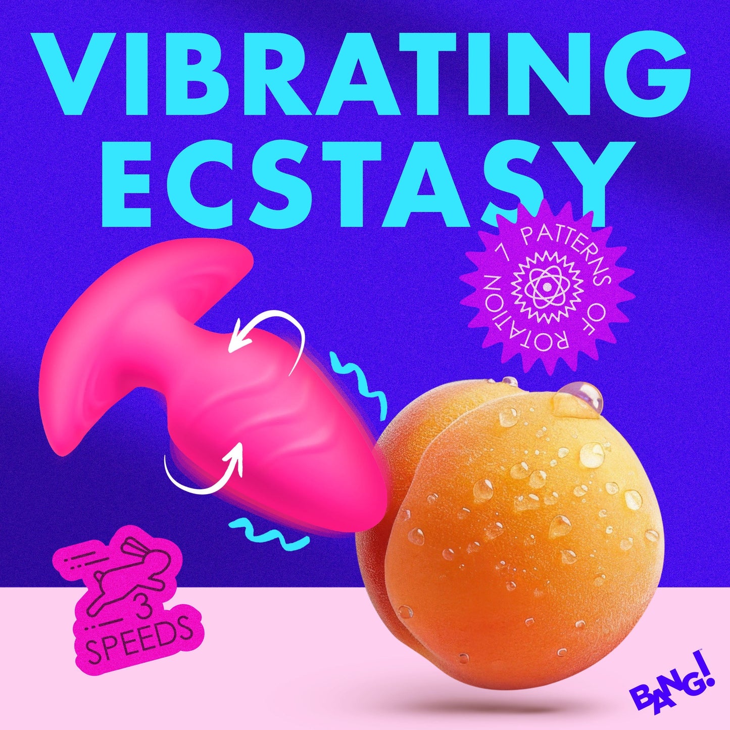 XR Brands | BANG! 10X Rotating & Vibrating Silicone Butt Plug w/ Remote - Pink