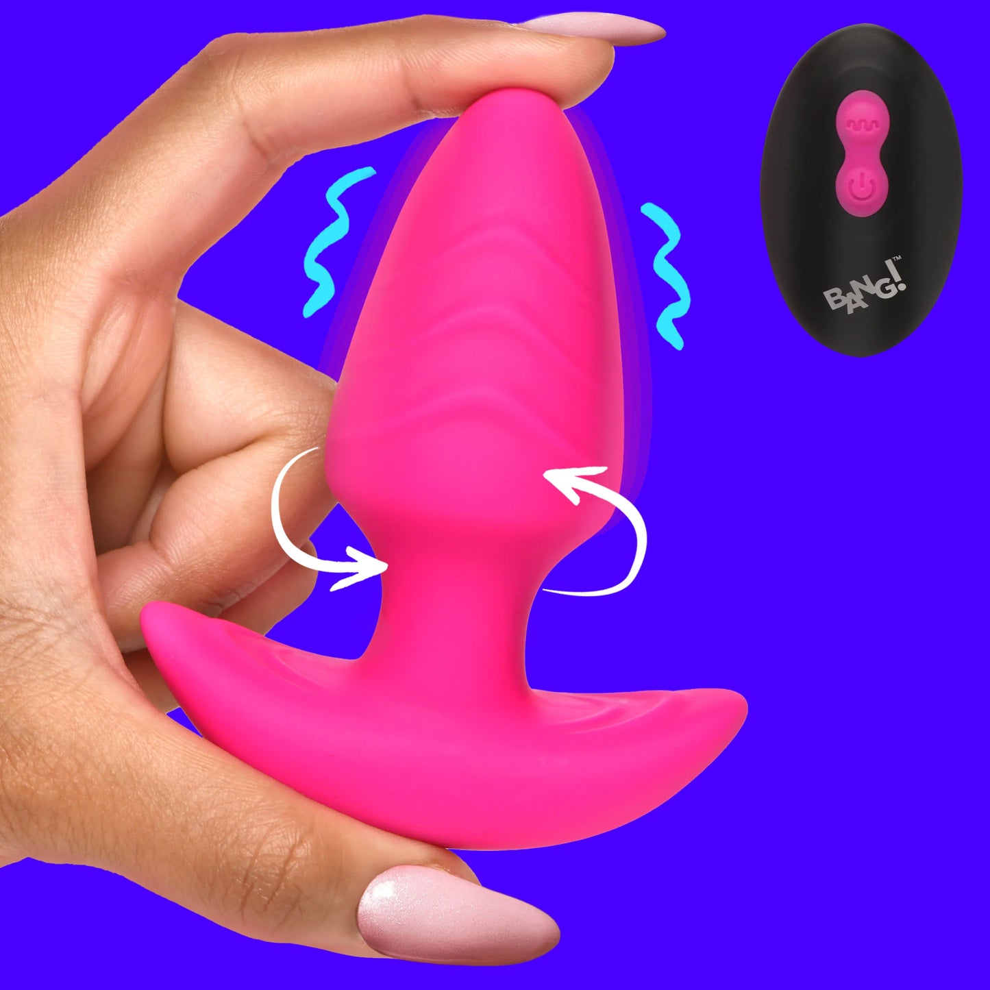 XR Brands | BANG! 10X Rotating & Vibrating Silicone Butt Plug w/ Remote - Pink