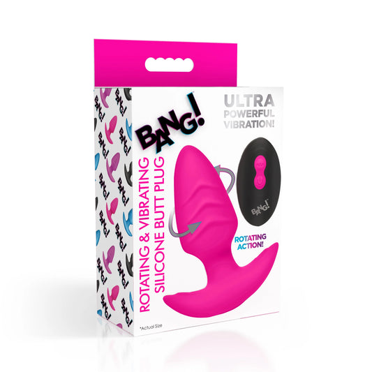 XR Brands | BANG! 10X Rotating & Vibrating Silicone Butt Plug w/ Remote - Pink