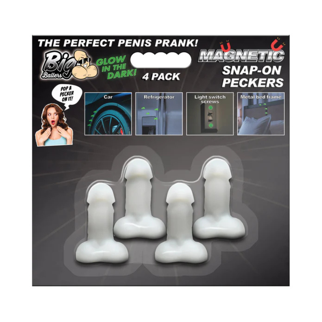 XR Brands | Big Ballers Glow-in-the-Dark Magnetic Snap-On Peckers - 4 Pack