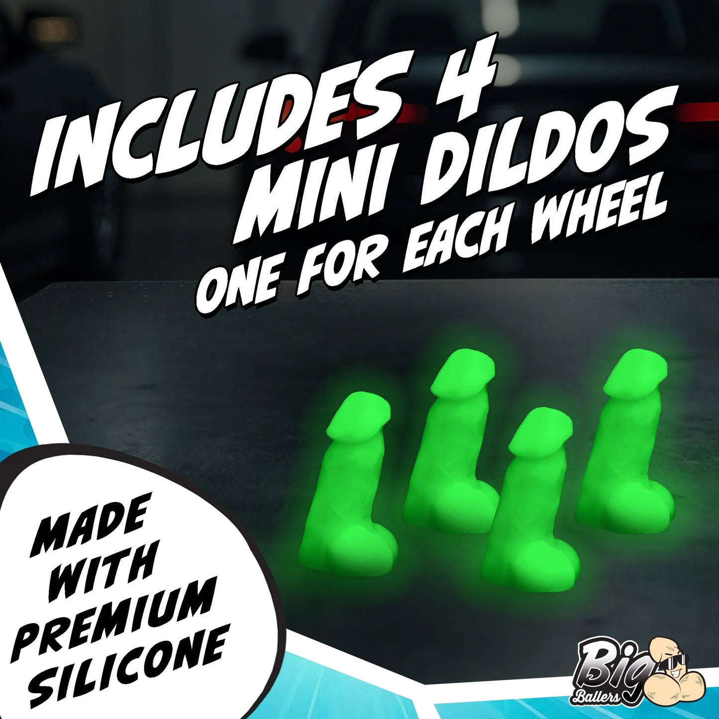 XR Brands | Big Ballers Glow-in-the-Dark Magnetic Snap-On Peckers - 4 Pack