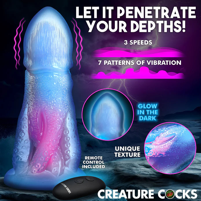 Creature Cocks Cocktopus Deluxe Glow-in-the-Dark Vibrating Silicone Dildo w Remote