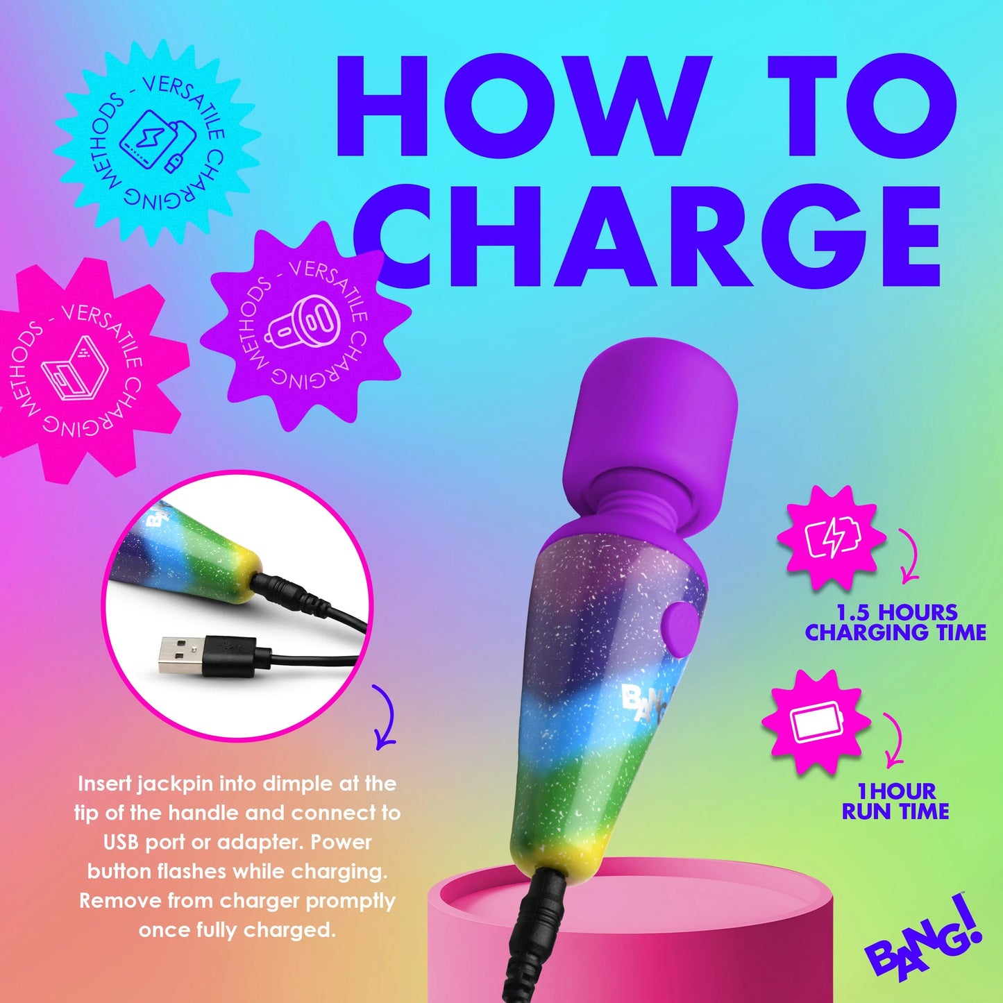 XR Brands | BANG! 10X Rainbow Mini Wand Vibrator