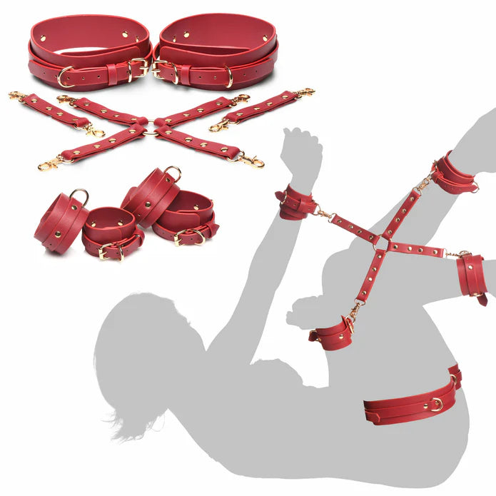 Master Series Crimson Captive Thigh Wrist Ankle Hog Tie Restraints