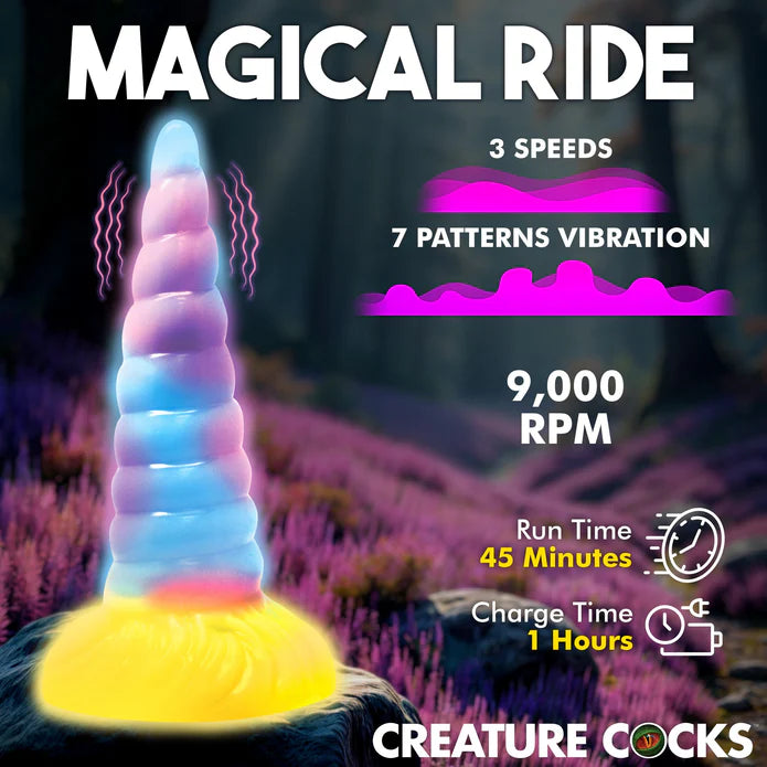 Creature Cocks Unicorn Glow-in-the-Dark Vibrating Silicone Dildo w Remote
