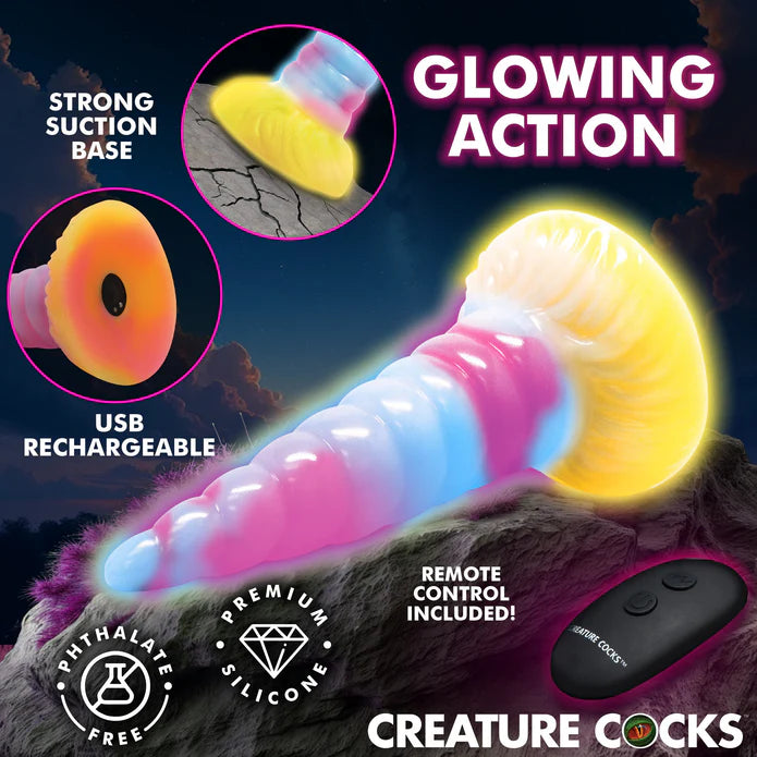 Creature Cocks Unicorn Glow-in-the-Dark Vibrating Silicone Dildo w Remote