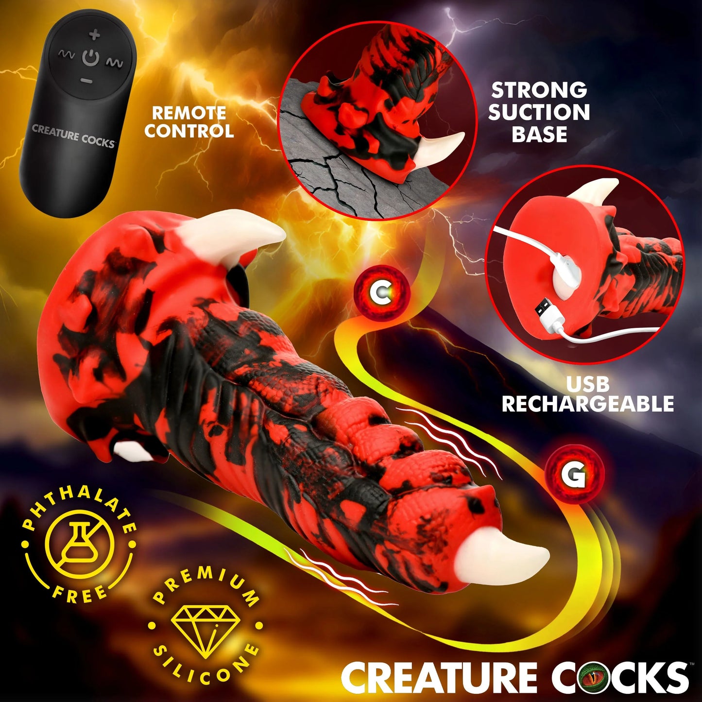 Creature Cocks Red Talon Vibrating Silicone Fantasy Dildo w Remote