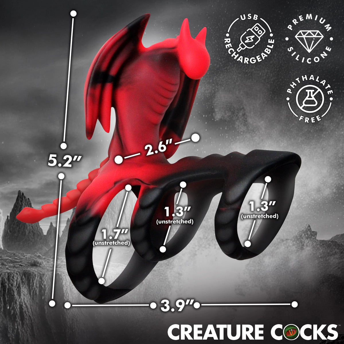 Creature Cocks Dragon Flight Vibrating Silicone Cock Ring with Remote
