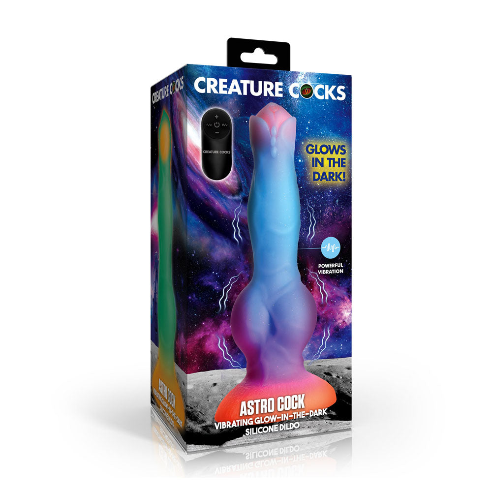 Creature Cocks Astro Cock - Glow In Dark Vibrating Fantasy Dildo with Remote