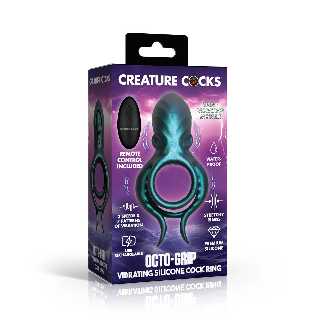 Creature Cocks Octo Grip Vibrating Silicone Cock Ring with Remote