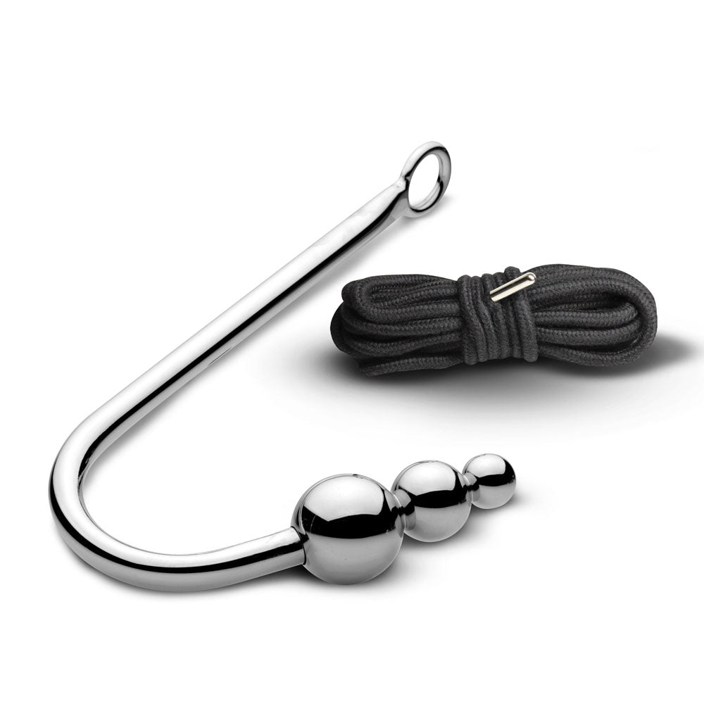 Master Series Roped - Beaded Metal Anal Hook with Rope
