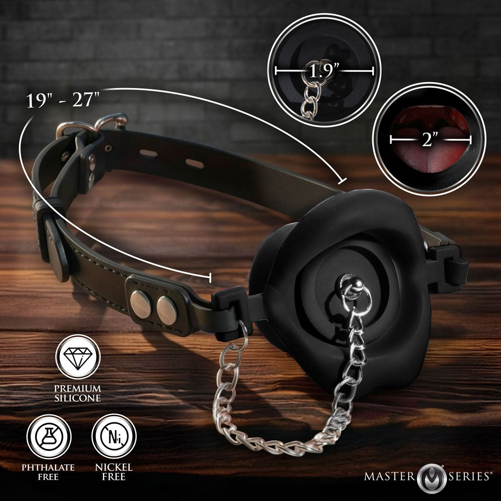 Master Series Plugged - Black Lips Silicone Feeding Mouth Gag