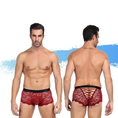 Ashella Lingerie Mica Lace Boxer Brief Red S/M or L/XL