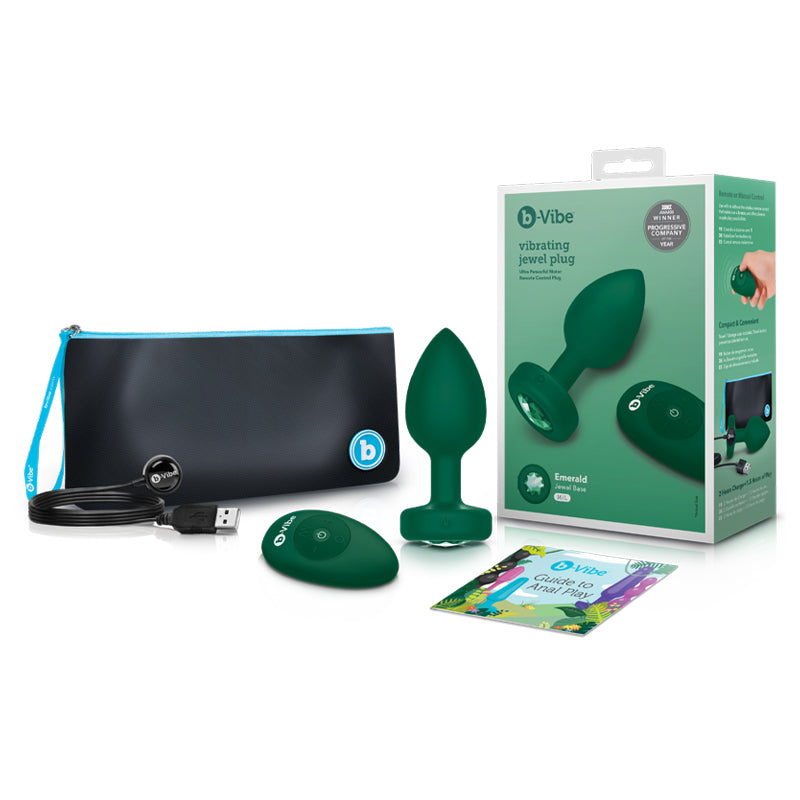 COTR | B-Vibe Vibrating Jewel Plug M/L Green with Emerald Jewel and Remote