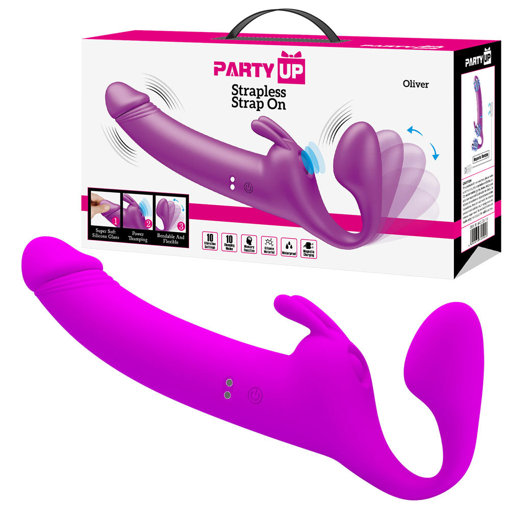 Party Up Oliver Vibrating Strapless Strap-On Purple