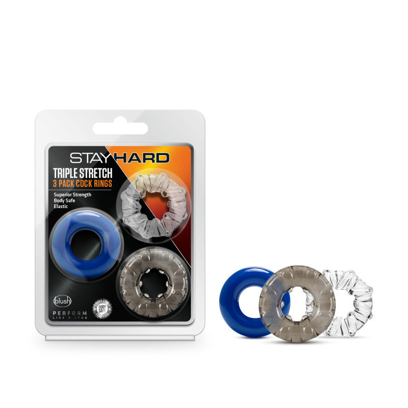 Blush Novelties | Stay Hard Triple Stretch - Coloured Cock Rings - Set of 3