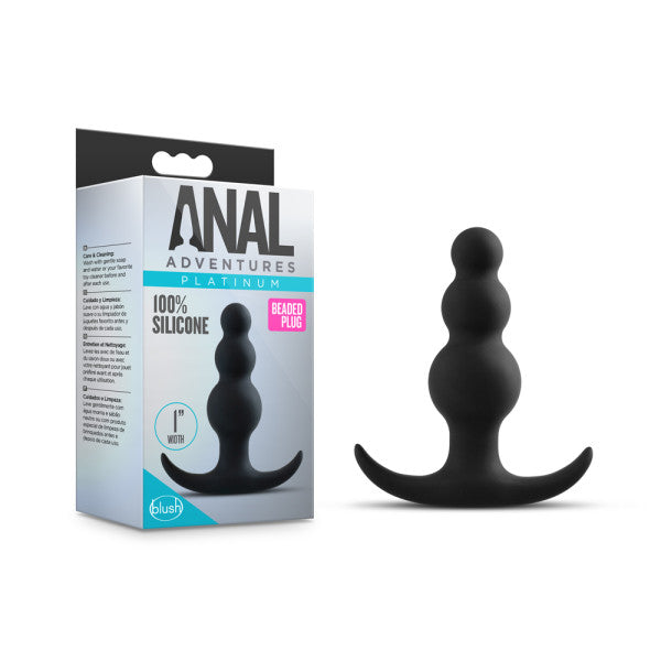 Blush Novelties | Anal Adventures Platinum Beaded Plug - Black 7.6cm (3") Silicone Butt Plug