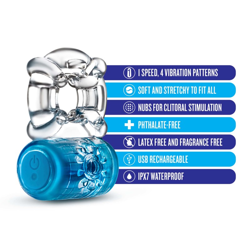 Blush Novelties Play With Me Pleaser Rechargeable C-Ring Cock Ring - Blue