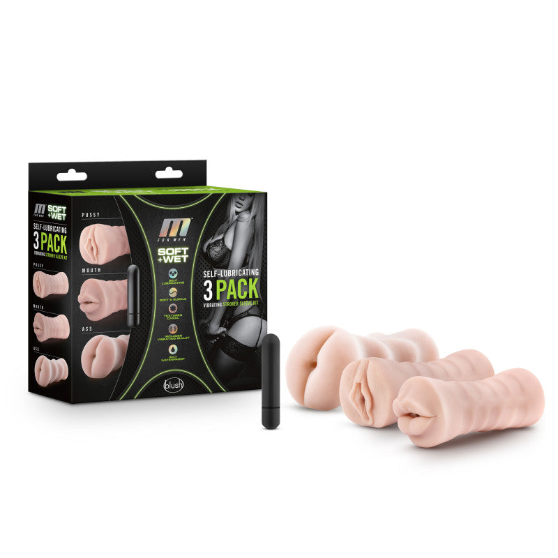 Blush Novelties | M For Men 3-Pack Self-Lubricating Vibrating Strokers