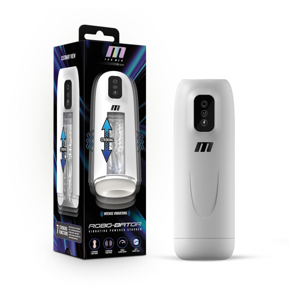 Blush Novelties | M For Men Robo-Bator - White USB Rechargeable Vibrating Stroking Auto Stroker