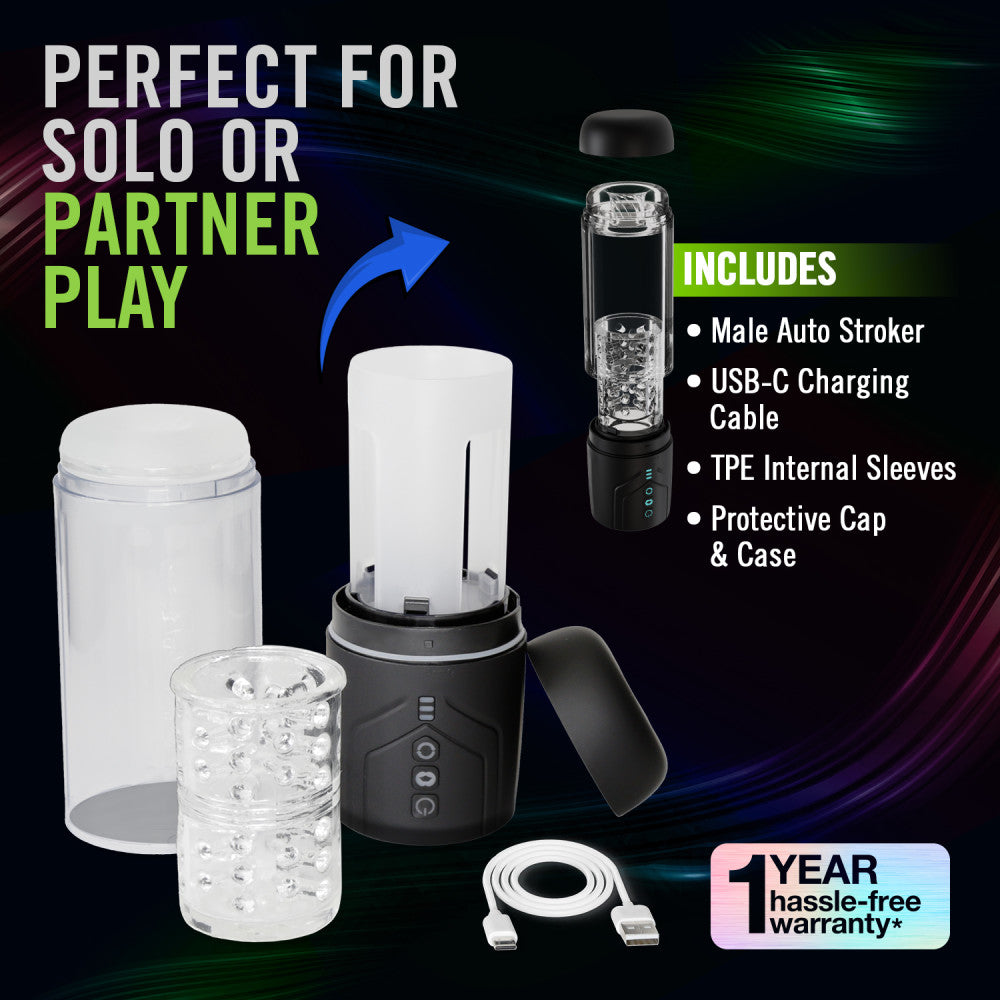 Blush Novelties | M For Men Whirlwind Pro - Clear USB Rechargeable Rotating & Sucking Auto Stroker