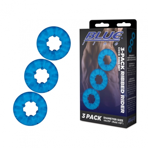 Electric EEL | Blue Line 3-Pack Ribbed Rider Cock Ring Set