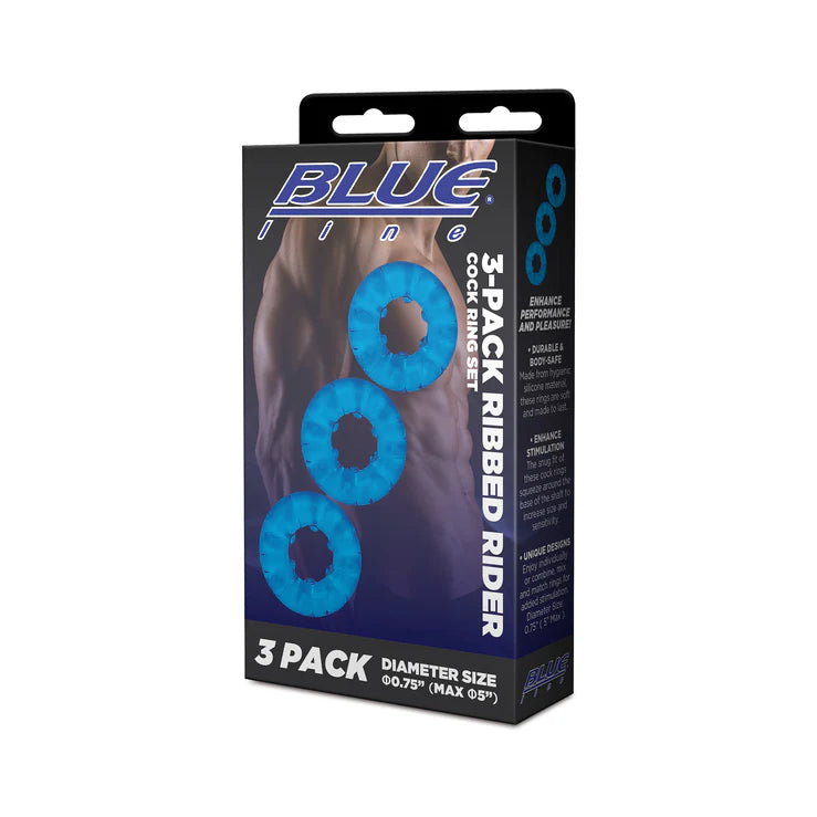 Electric EEL | Blue Line 3-Pack Ribbed Rider Cock Ring Set