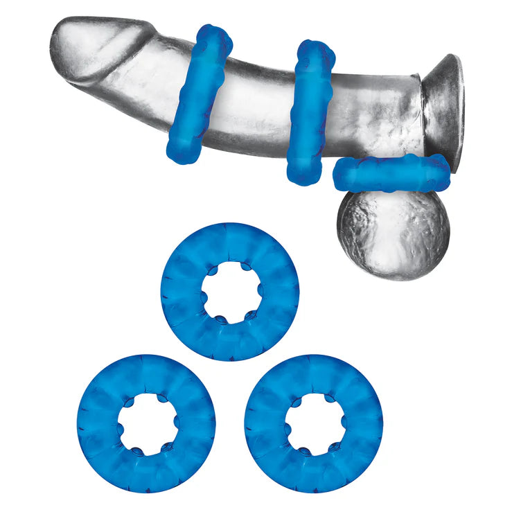 Electric EEL | Blue Line 3-Pack Ribbed Rider Cock Ring Set