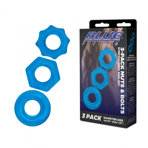 Electric EEL | Blue Line 3-Pack Nuts & Bolts Stretch Cock Ring Set