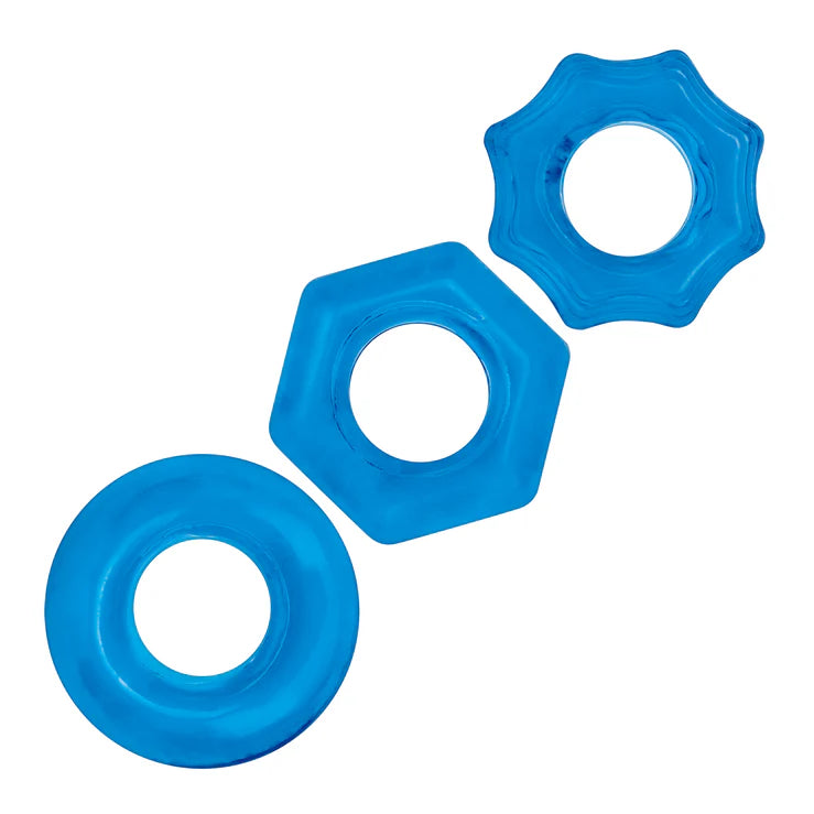 Electric EEL | Blue Line 3-Pack Nuts & Bolts Stretch Cock Ring Set