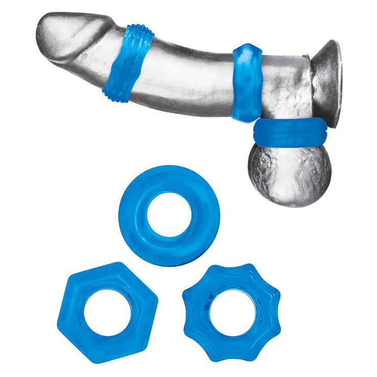 Electric EEL | Blue Line 3-Pack Nuts & Bolts Stretch Cock Ring Set