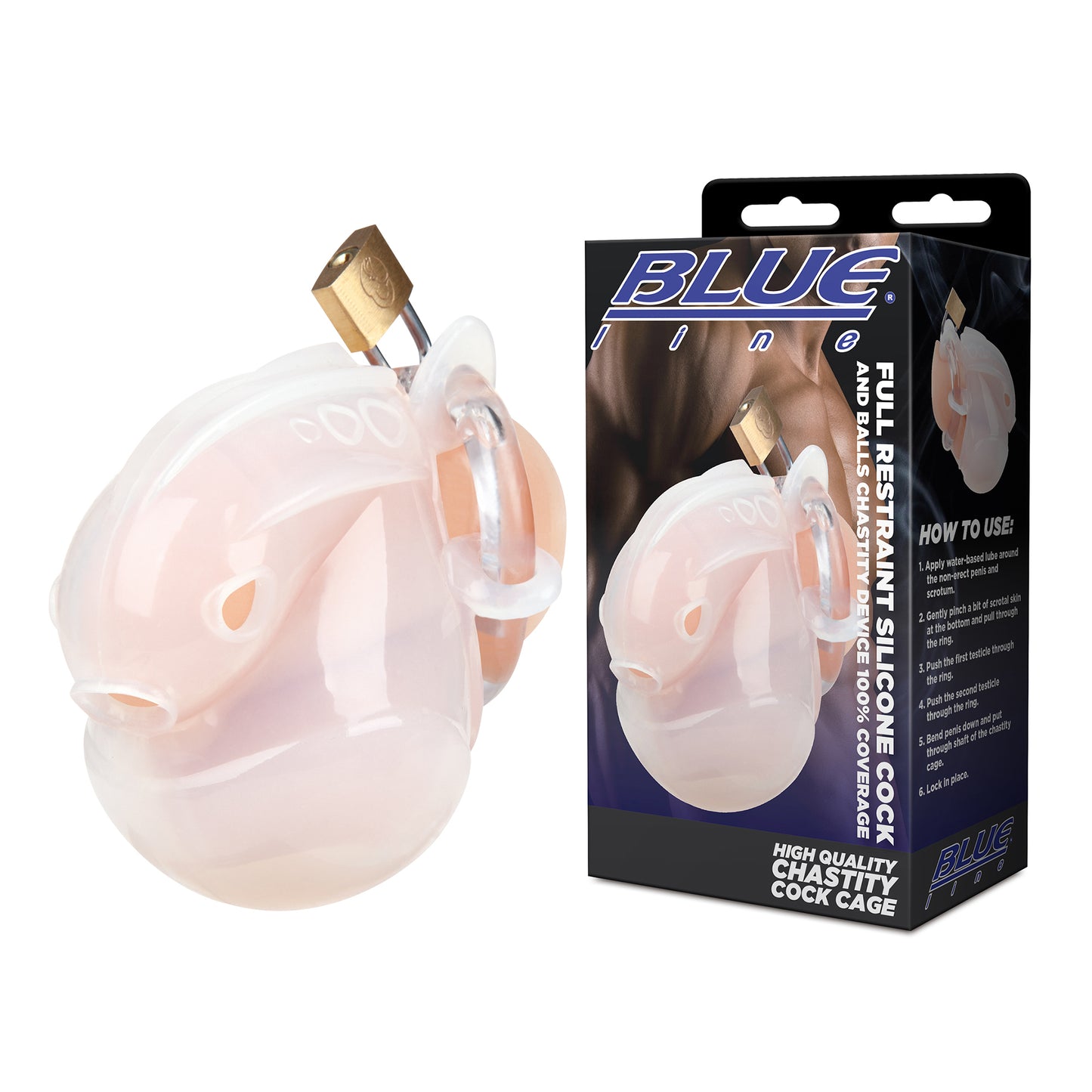 Electric EEL | Blue Line Full Restraint Silicone Cock And Balls Chastity Device 100% Coverage - White