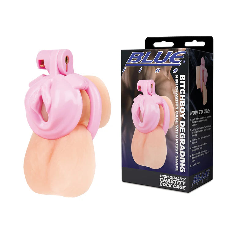Electric EEL | Blue Line Bitchboy Degrading Mini Chastity Cage with Pussy Shape
